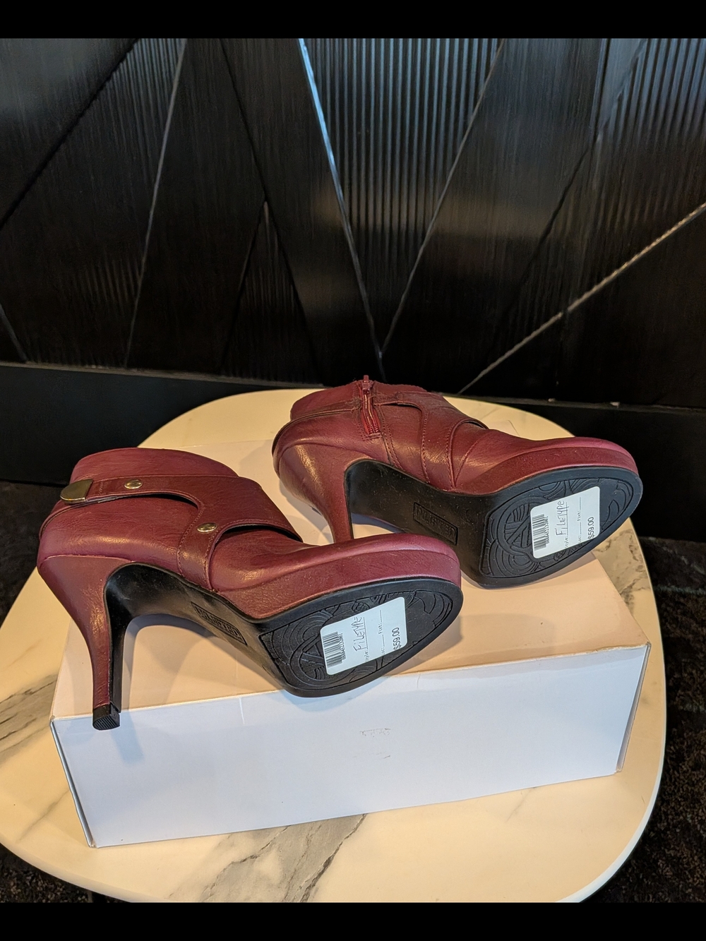 UNLISTED By Kenneth Cole Women’s Burgundy Ankle Booties with Strap Detail - Picture 6 of 10